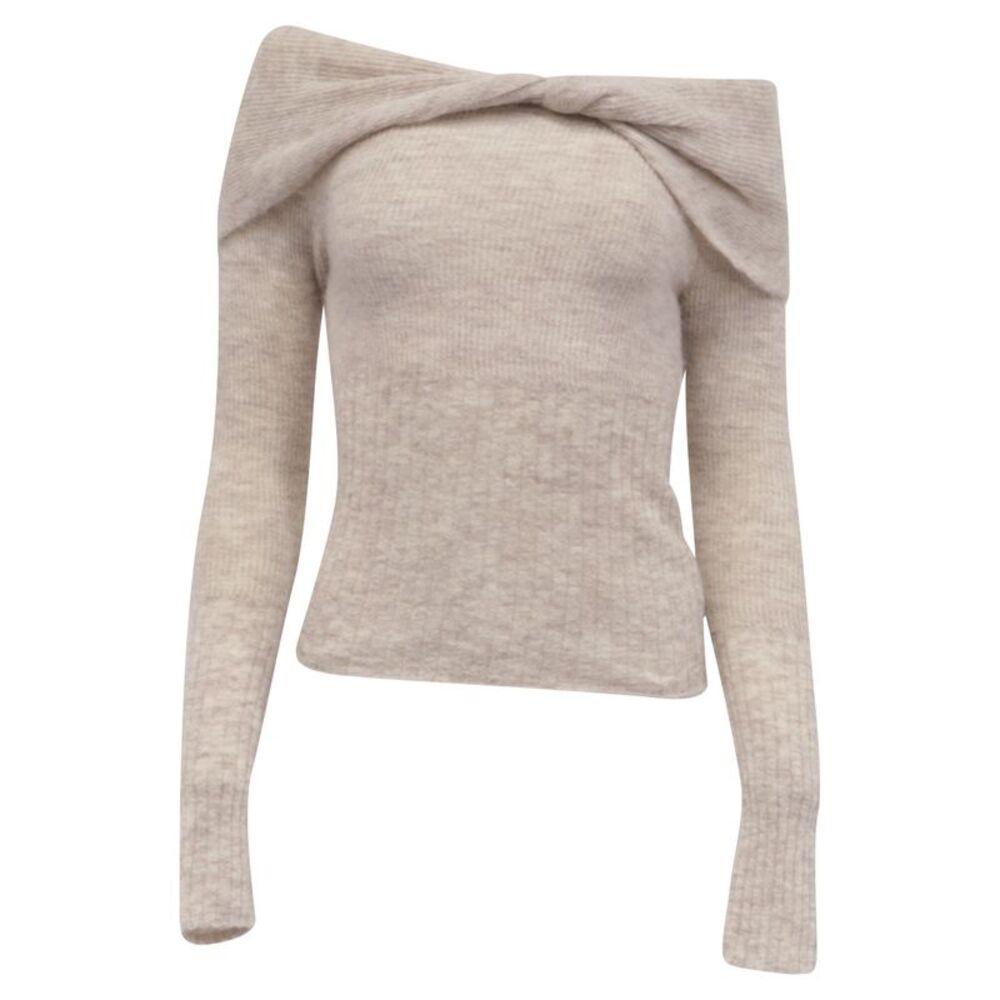 Reformation Florie Twisted Off-Shoulder Sweater in Beige Alpaca Wool
